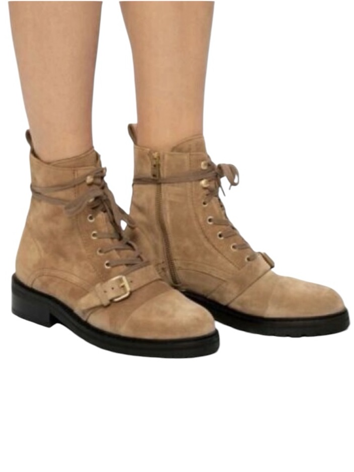 New Allsaints Women's Donita Suede Lace Combat Boots Sand Size 38
